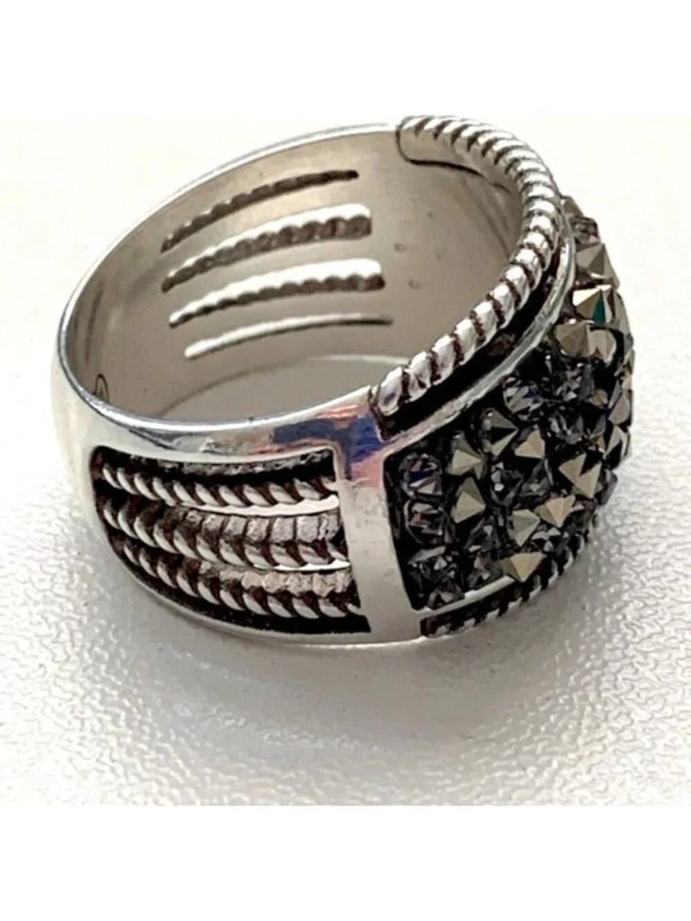 BRIGHTON | Crystal Rocks Marcasite Cocktail Ring | Size 9 Sparkle